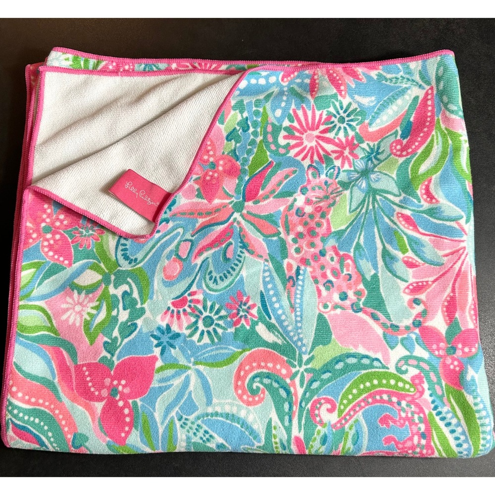 Lilly Pulitzer Lounge Towel Pink Blue Golden Hour Microfiber Oversized Travel